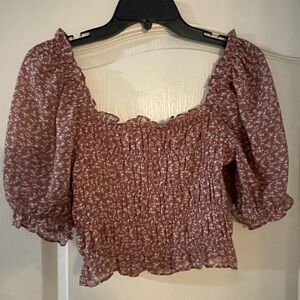 Elegant Floral Smocked Blouse with Puff Sleeves